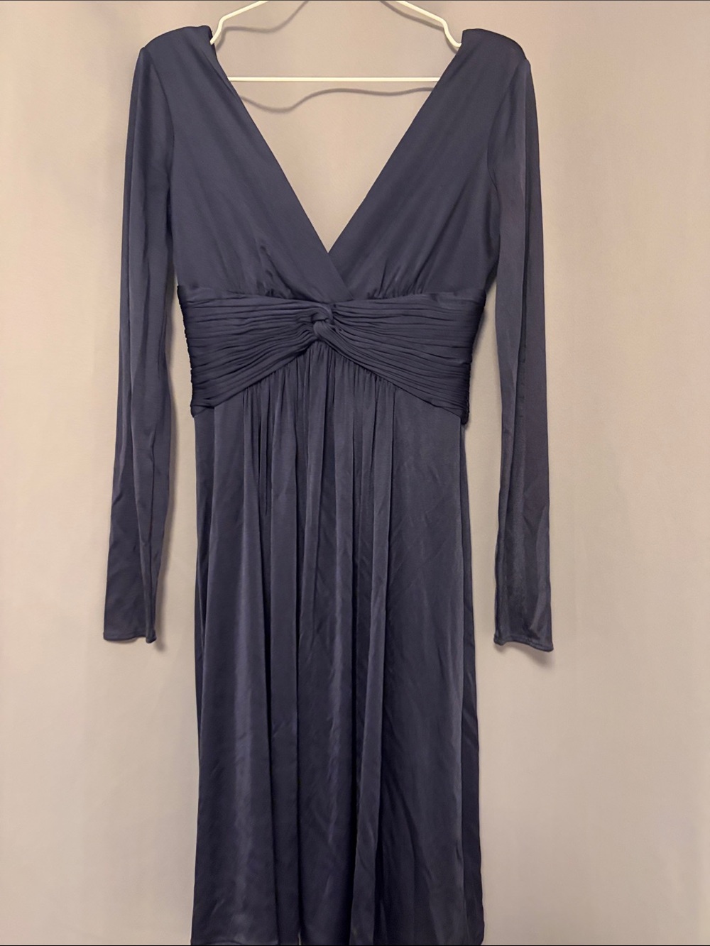 BCBGMaxAzria Slate Blue Long-Sleeve V-Neck Twist-Waist Dress